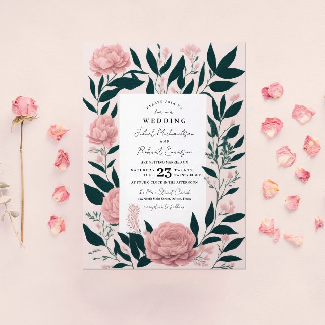 Hübsche Pink Emerald Rose Peonies Wedding Einladung (Von Creator hochgeladen)