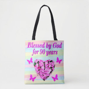 HÜBSCHE PINK FLORAL 90. GEBURTSTAG TOTE BAG