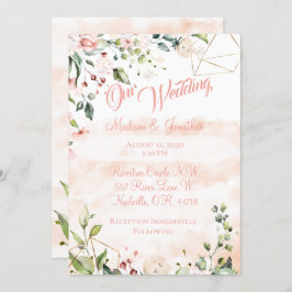 Hübsche Pink Floral Script Hochzeit Einladung