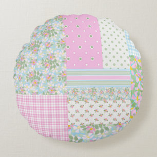 Hübsche Pink Hund Rose Imitate Patchwork Rundkisse Rundes Kissen