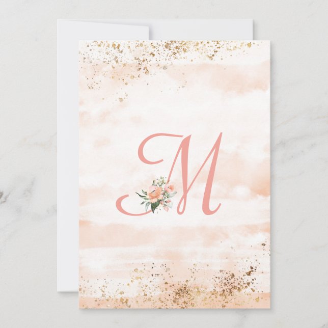 Hübsche Pink Monogram Floral Script Hochzeit Dankeskarte (Vorderseite)