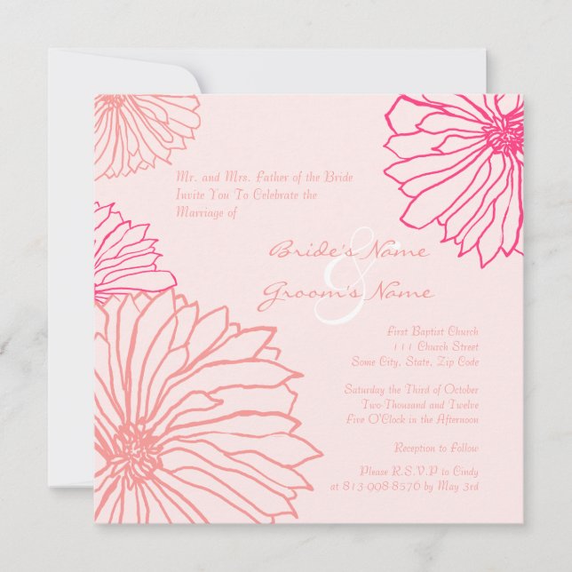 Hübsche Pink Mum Blume Hochzeit Einladung (Vorderseite)