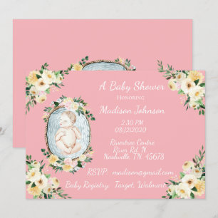 Hübsche Pink Neugeborenenmädchendusche Einladung