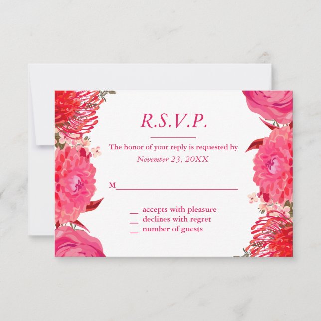 Hübsche Pink Peonics Response Card RSVP Karte (Vorderseite)