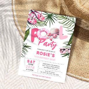 Hübsche Pink-Poolparty-Geburtstagsfeier für Mädche Einladung
