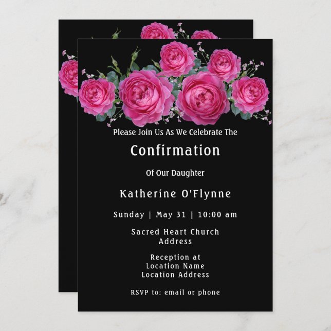 Hübsche Pink Rose Bouquet Blumenbestätigung Einladung (Vorne/Hinten)