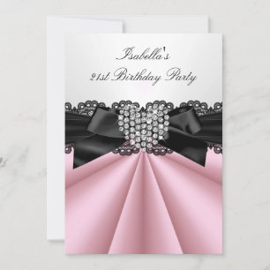 Hübsche Pink Schwarz Weiß Diamant Geburtstagsfeier Einladung