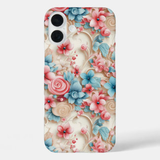 HÜBSCHE PINK UND BLAUE VERZIERTE BLUME iPhone 16 PLUS HÜLLE