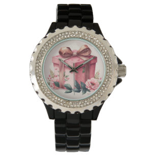 HÜBSCHE PINK WATERCOLOR ROSE & GESCHENKBOXEN ARMBANDUHR