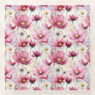 HÜBSCHE PINK & WHITE POPPONE ANEMONE BLUME GLASUNTERSETZER