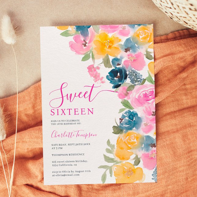 Hübsche pinkfarbene, wilde Blume Blumenchic Sweet  Einladung (Pretty pink chic wild flowers floral chic sweet 16 invitation)