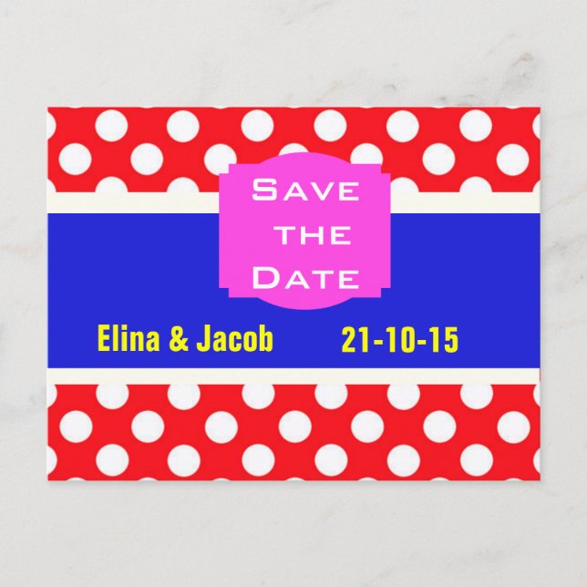 Hübsche Polka Dots Save the Date Postkarte (rot) (Vorderseite)