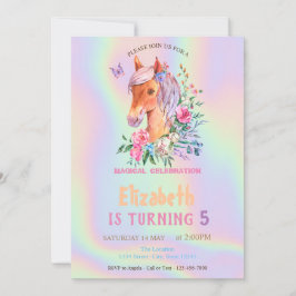 Hübsche Pony-Blume Holographic Birthday Einladung