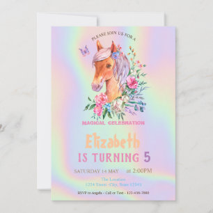 Hübsche Pony-Blumen Holografischer Geburtstag Einladung