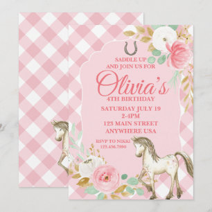 Hübsche Pony-Geburtstags-Einladung floral boho Pfe Einladung