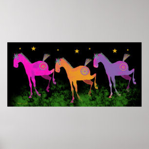 Hübsche Ponys unter den Sternen Poster