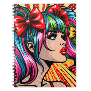 Hübsche Pop-Art-Comic-Girl Bunte KI-Kunst Notizblock