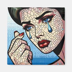 Hübsche Pop-Art-Comic-Traurige Frau mit Tränen Magnet
