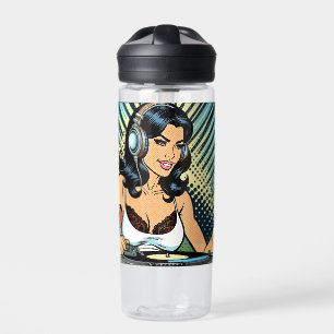 Hübsche Pop-Art-DJ beim Jammen Trinkflasche