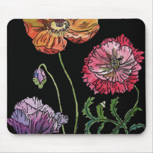Hübsche Poppies auf Schwarzer Wasserfarbenmalerei Mousepad