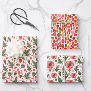 Hübsche Poppies Foliage Geschenkpapier Set