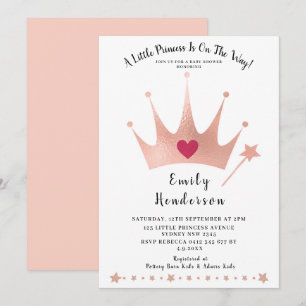 Hübsche Prinzessin Goldkrone Rosa Babyparty Einladung