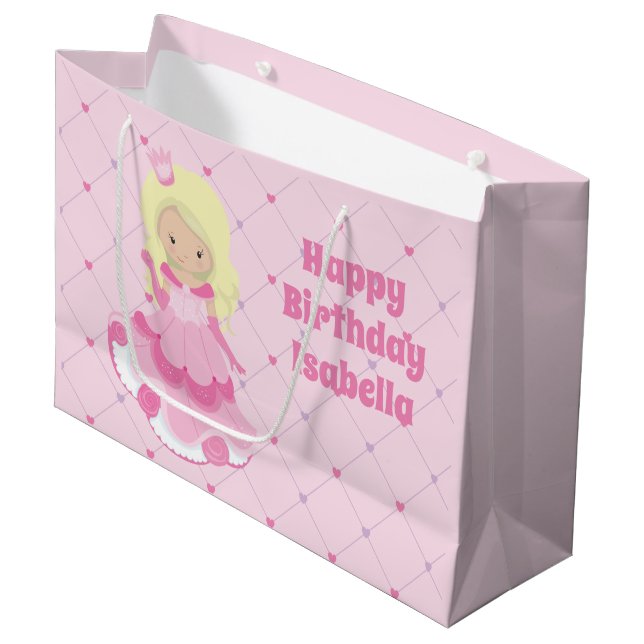 Hübsche Prinzessin Pink Blonde Custom Girls Geburt Große Geschenktüte (Vorderseite Schrägansicht)