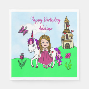 Hübsche Prinzessin und Einhorn Geburtstagsfeier Serviette