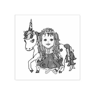 Hübsche Prinzessin und Einhorn Gummistempel