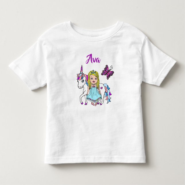Hübsche Prinzessin und Einhorn Personalisiertes Sh Kleinkind T-shirt (Vorderseite)