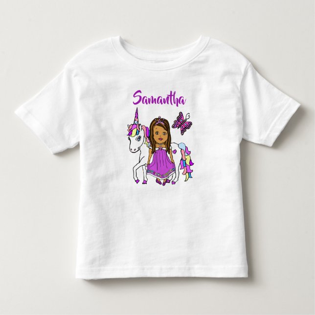 Hübsche Prinzessin und Einhorn Personalisiertes Sh Kleinkind T-shirt (Vorderseite)