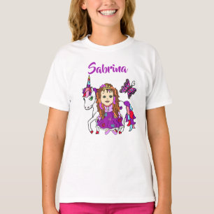 Hübsche Prinzessin und Einhorn Personalisiertes Sh T-Shirt