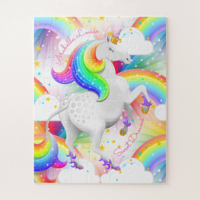 Hübsche Prinzessin Unicorn Personalisiert Puzzle (Vertikal)