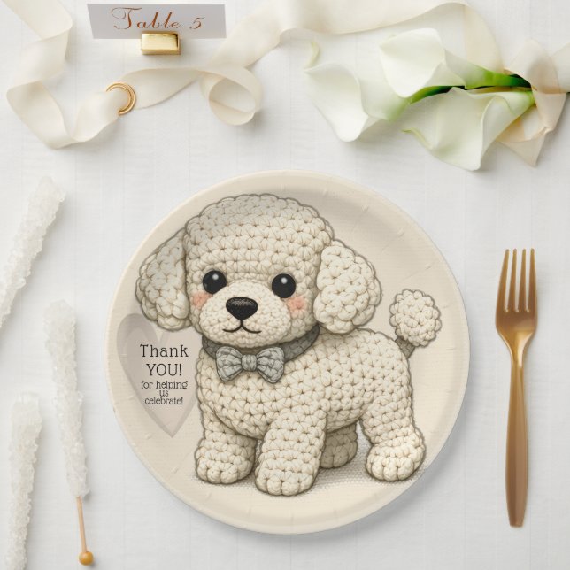 Hübsche Pudel-Welpen-Party Strickillustration Pappteller (Hochzeit)