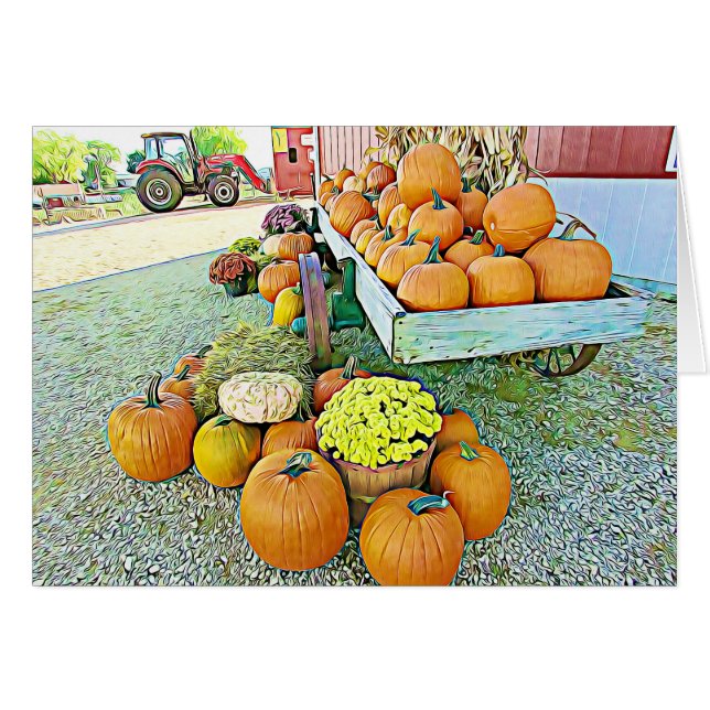 Hübsche Pumpkins und Blume Halloween-Herbstkarte (Vorderseite (Horizontal))