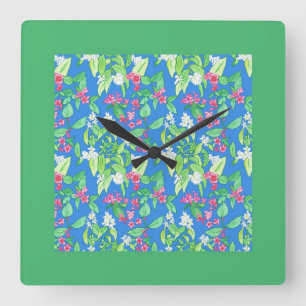 Hübsche quadratische Wall-Uhr, Frühjahrsblüten, gr Wanduhr