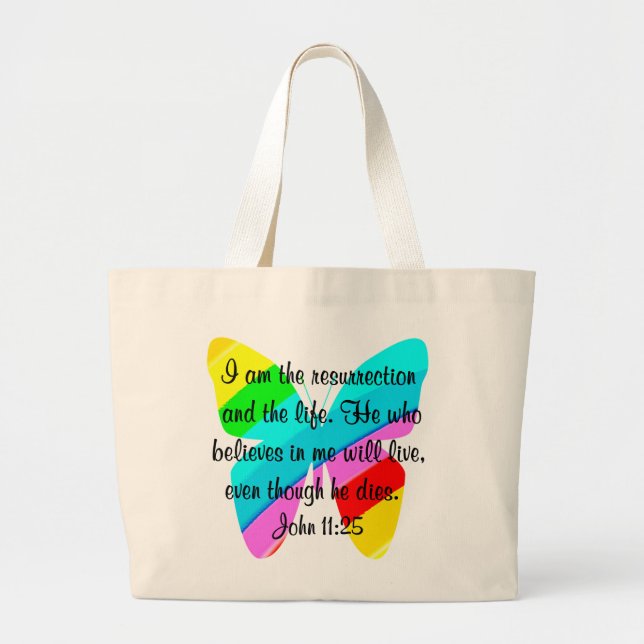 HÜBSCHE RAINBOW-BUTTERFLY-DESIGN VON JOHN 11:25 JUMBO STOFFBEUTEL (Vorne)