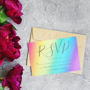 Hübsche Rainbow Gradient farbige LGBTQ-Hochzeit RSVP Karte
