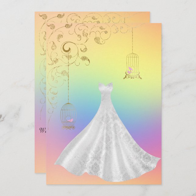 Hübsche Rainbow Pastel Birdcage Hochzeit Einladung (Vorne/Hinten)
