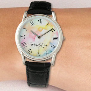 Hübsche Rainbow Pastell Wasserfarbe Abstrakt Armbanduhr
