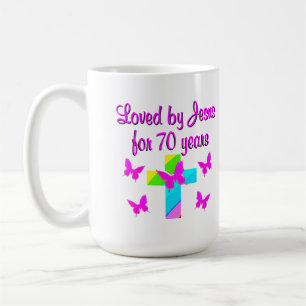 HÜBSCHE RAINBOW- UND CROSS 70. GEBURTSTAGS-DESIGN KAFFEETASSE