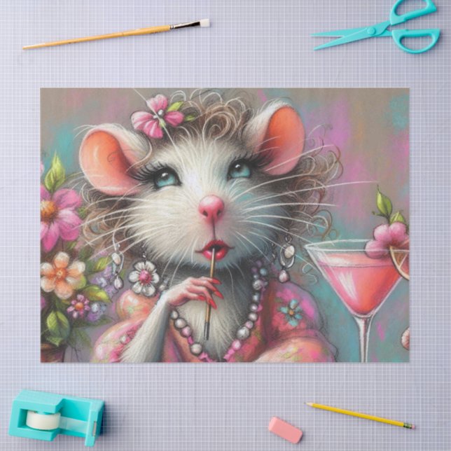 Hübsche Ratte Lady mit Martini-Decoupage Seidenpapier (Basteln)