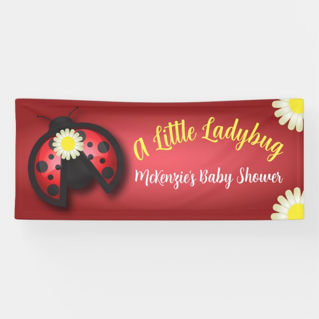Hübsche Red and Black Ladybug Daisies Baby Dusche Banner (Horizontal)