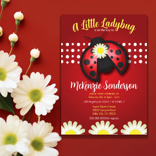 Hübsche Red and Black Ladybug Daisies Baby Dusche Einladung