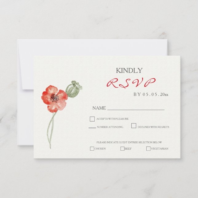 Hübsche Red Poppies Blumenhochzeit RSVP-Karte RSVP Karte (Vorderseite)