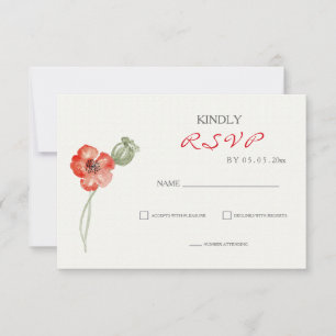 Hübsche Red Poppies Blumenhochzeit RSVP-Karte RSVP Karte