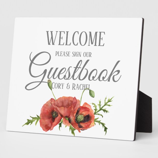 Hübsche Red Poppies Guestbook Tabletop Plaque Fotoplatte (Seite)