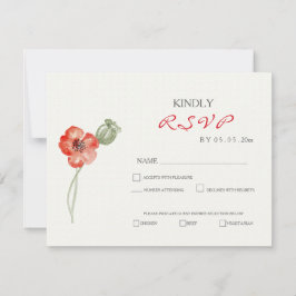Hübsche Red Poppies Moderne Blumenhochzeit RSVP Ka Karte