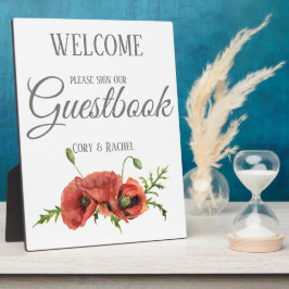 Hübsche Red Poppies Wedding Gästebuch Fotoplatte