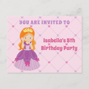 Hübsche Redhead Princess Geburtstagsparty Einladun Postkarte